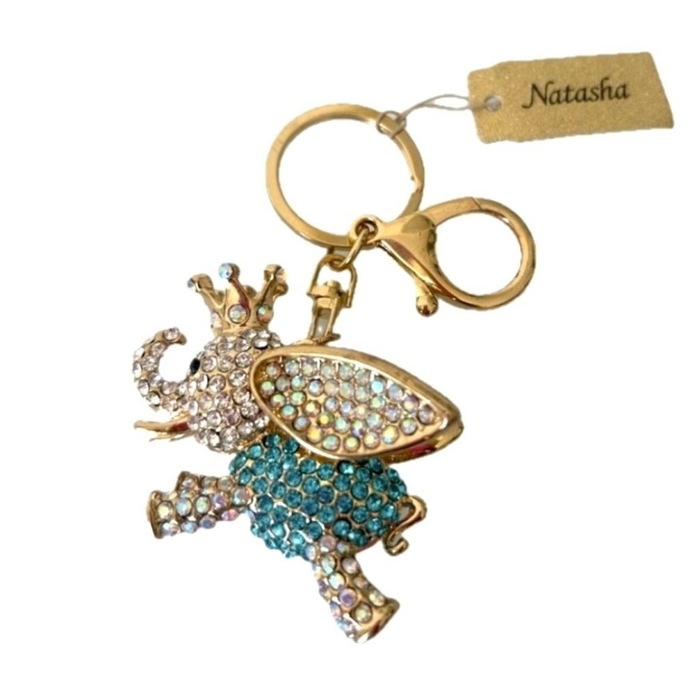 🐘🔹️ Natasha🔹️beautiful Rhinestone Elephant Crown Keychain Bag Charm